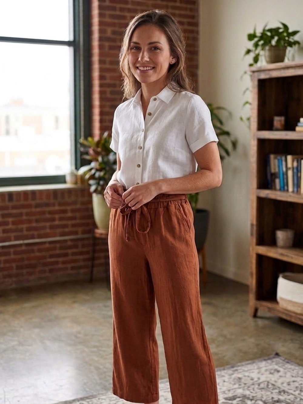 Forever 21 Rust Brown Tie-Waist Wide Leg Pants
